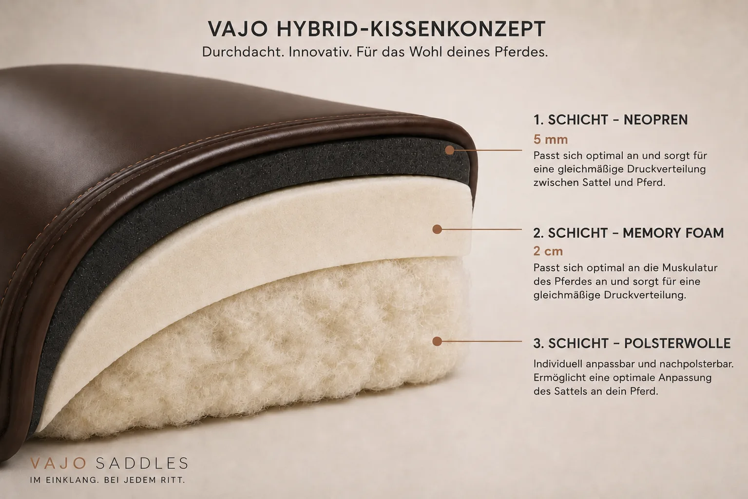 Das VaJo Hybrid-Kissenkonzept: Neopren, Memory Foam und Polsterwolle im Schichtaufbau